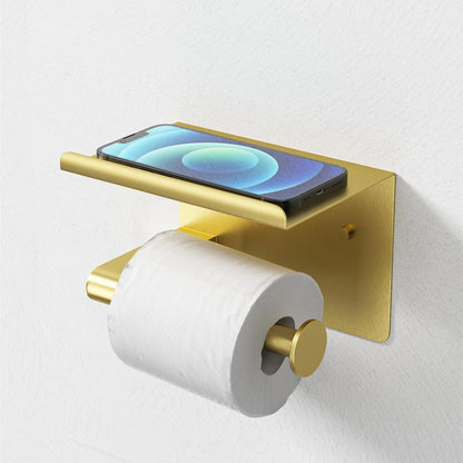 GLNLQ Matte Black Toilet Paper Holder with Shelf, Fits Mega Rolls Size | Adhesive or Screw-in, Waterproof and Rustproof Stainless Steel, Wall Mount Design, Modern Stylish Design, for Bathroom, RV