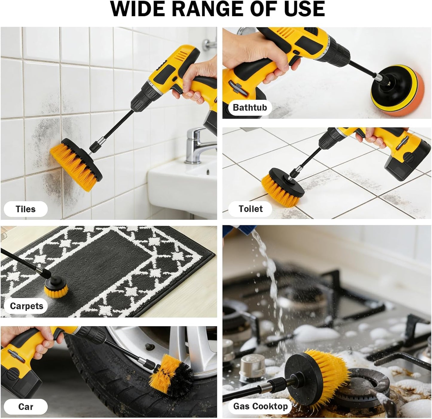 18PCS Drill Brush Attachments Set, Power Cleaning Scrub Brushes | Cleaning Brush Supplies with Scrub Pads, Sponge, Extend Long Attachment for Bathroom Bathtub, Grout, Tile, Sinks, Corners