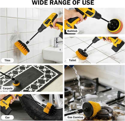 18PCS Drill Brush Attachments Set, Power Cleaning Scrub Brushes | Cleaning Brush Supplies with Scrub Pads, Sponge, Extend Long Attachment for Bathroom Bathtub, Grout, Tile, Sinks, Corners