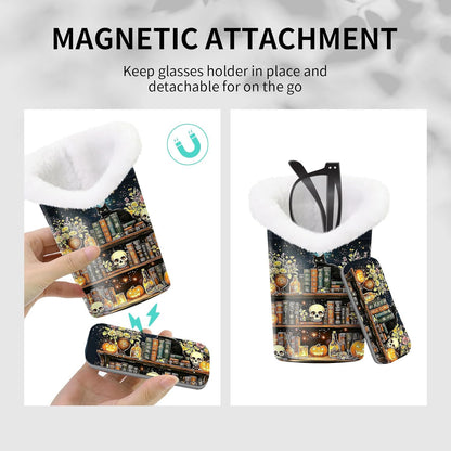 Plush Lined Eyeglasses Holder, Cute Magnetic PU Leather Glasses Stand Case for Women Men Kids