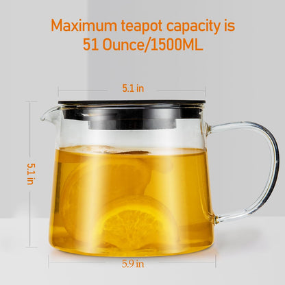 Glass Teapot 34oz/1000ml with Removable Stainless Steel Infuser Tea pot, Heatproof Borosilicate Glass Tea Make, Stovetop Safe Glass Tea Kettle for Loose and Blooming Leaf Tea