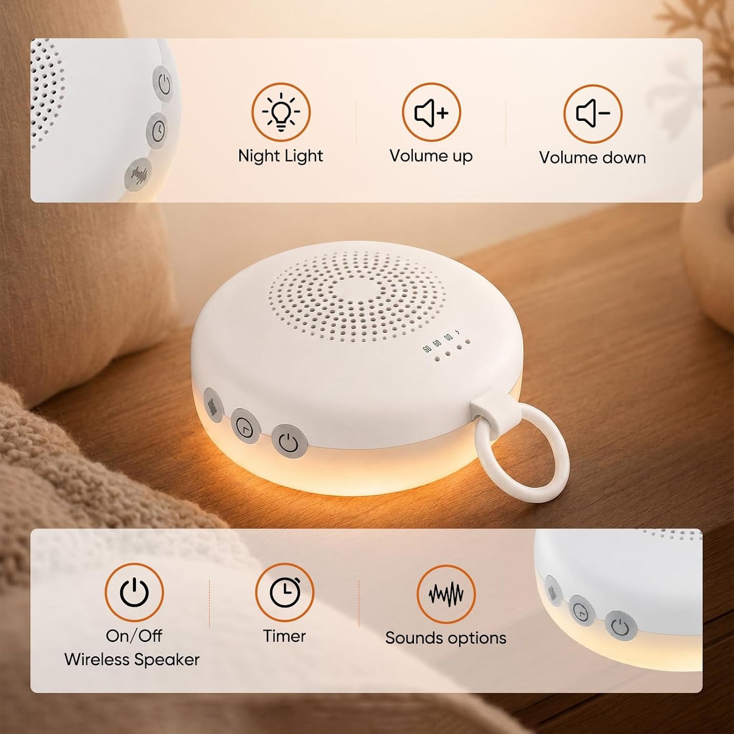 Portable Sound Machine White Noise Machine 12 Sound 6 Lighting Levels Timer