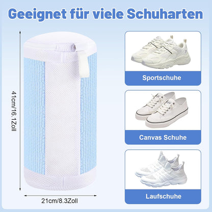 2 PCS Shoe Washing Machine Bags for Washer and Dryer, Grey + White | Reusable Laundry Shoe Bag, Hands Free, Hidden Self-locking Zipper, 360° Deep Cleaning, For Sneakers and All Shoes Types