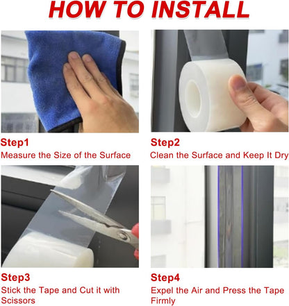 Window Sealing Tape 2 Inch x 33 FT Transparent Window Draft Insulation Residue-Free Clear Weather Stripping Caulk Tape Windproof Weatherproof Window Seal AC Units for Window Glass, Doors Gaps