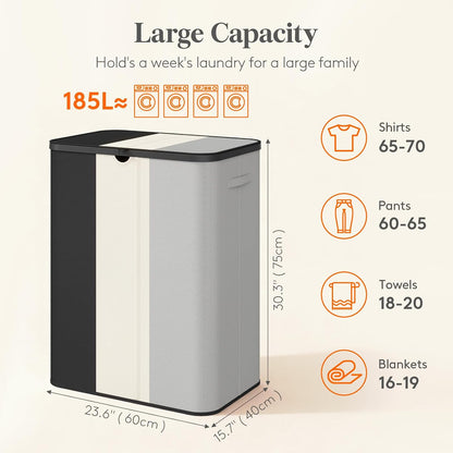 Lifewit 185L 3 Section Laundry Hamper with Lid, Laundry Basket, Beige | Large Foldable Laundry Sorter with 3 Removable Bags, Tall Clothes Hamper for Bedroom and Bathroom
