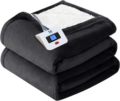 Sealy Electric Throw Blanket Heated Flannel & Sherpa Auto Shutoff 50"x60"