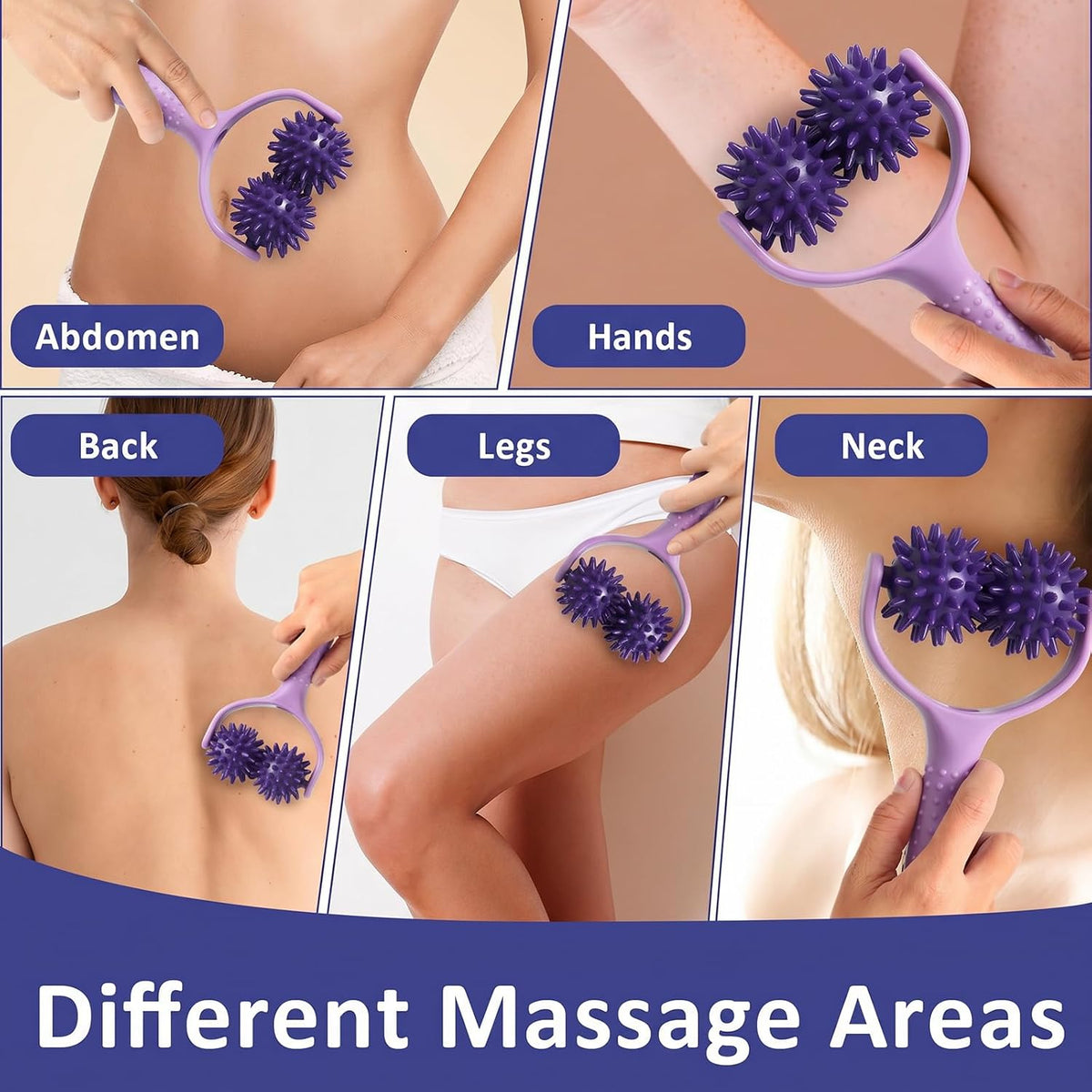 Handheld Spiky Massage Balls Rollers, 2 Wheel Spiky Massage Ball Rollers Silicone Manual Massage Roller with Handle Pressure Point Muscle Massage Tool for Foot Arm Body Neck Leg Pain Pressure Relief