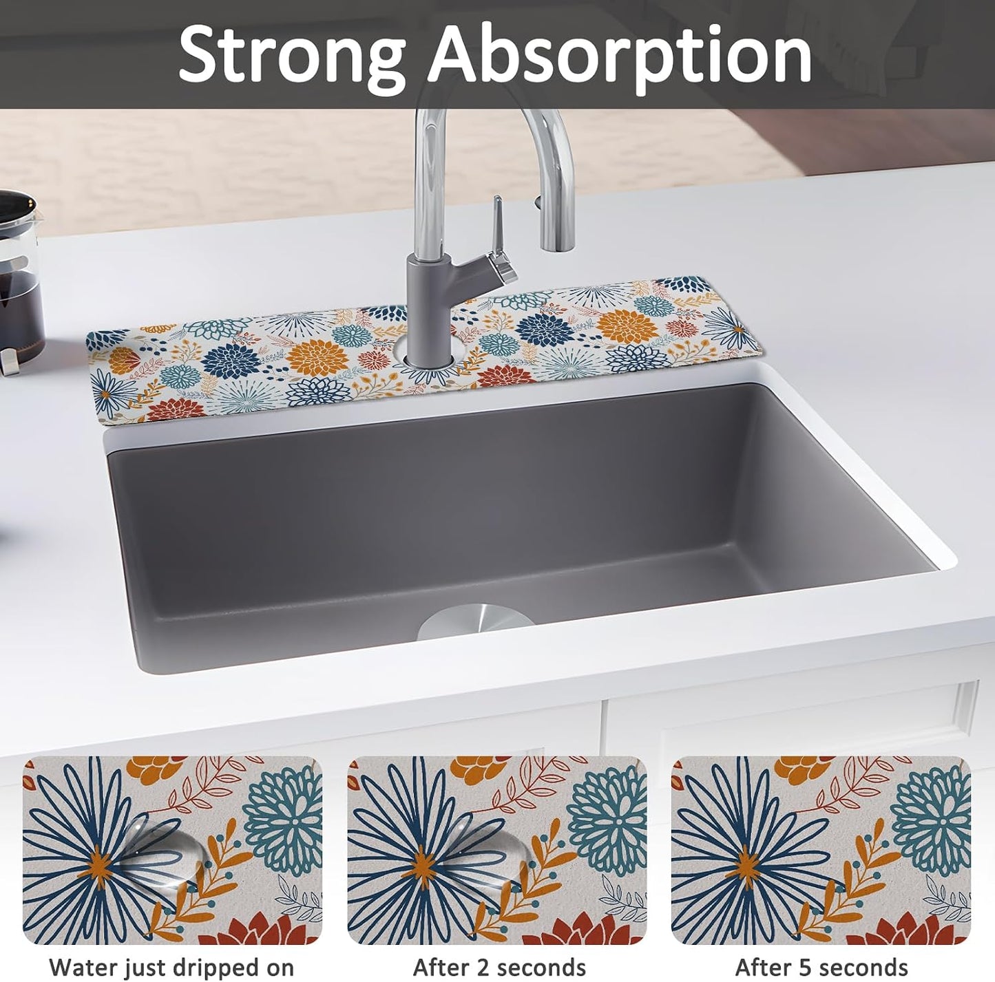 24" X 5.5" Kitchen Sink Splash Guard Faucet Mat Mandala Super Absorbent Fast Drying Faucet Guard & Draining Mat Sink Splash Guard Behind Faucet for Kitchen, Bathroom