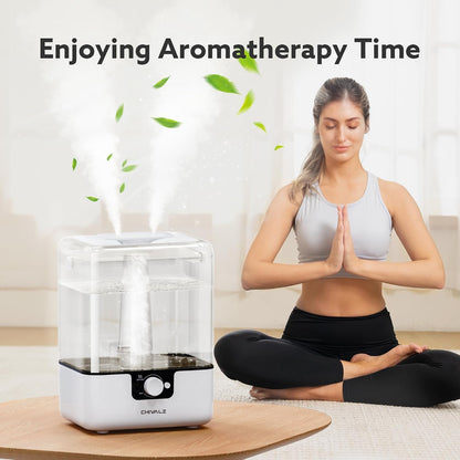 CHIVALZ 6L Humidifiers for Bedroom, Cool Mist, 26dB, 50H Runtime, White | Top Fill Humidifiers for Home, Baby Nursery, Large room, Plants, Nightlight, Oil Diffuser, Quiet, Easy to Refill and Clean