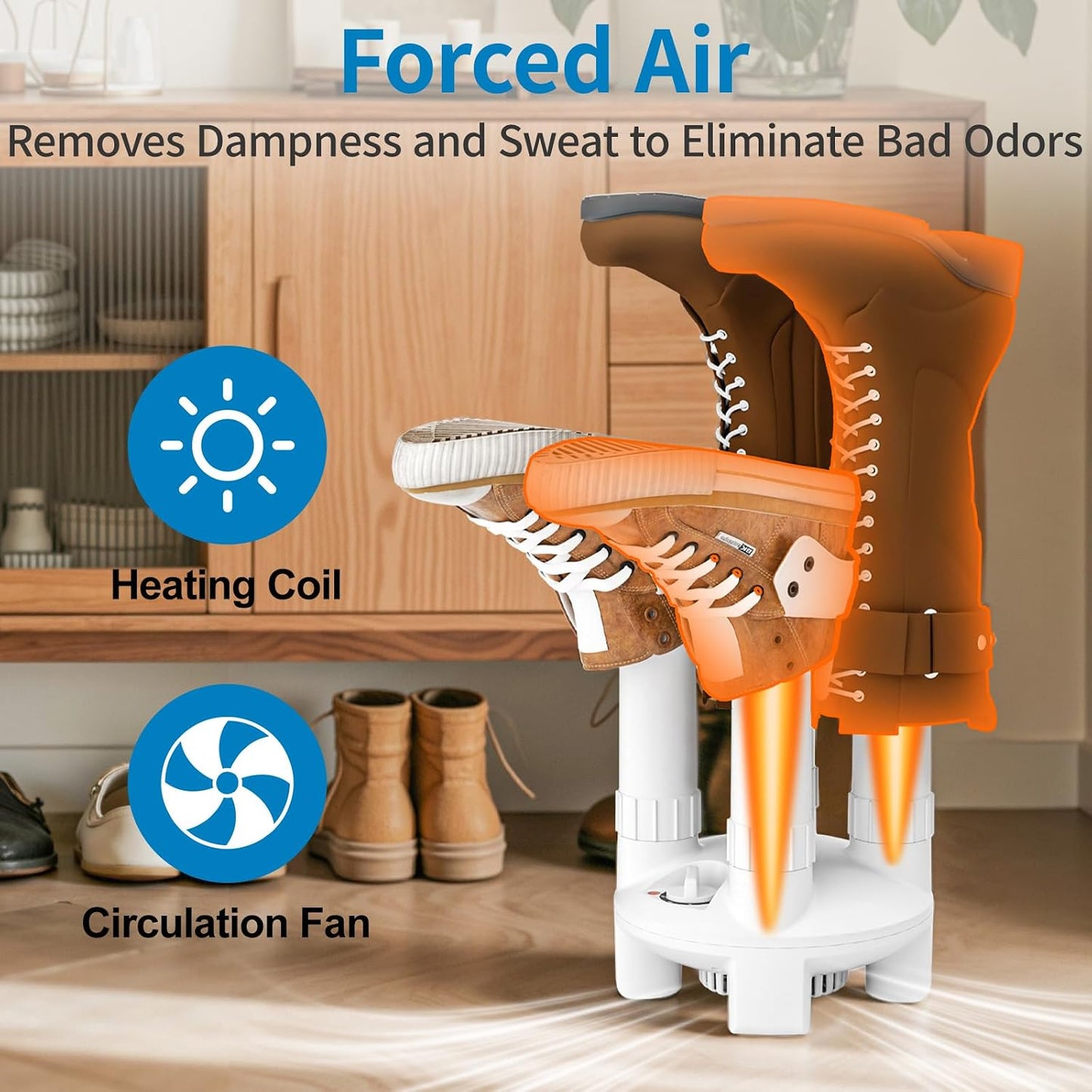 Boot Dryer, Shoe Dryer and Glove Dryer with Timer and Fan, White