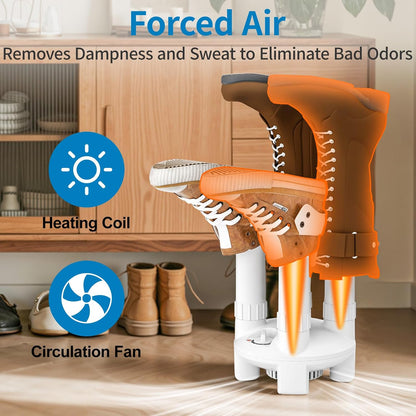 Boot Dryer, Shoe Dryer and Glove Dryer with Timer and Fan, White