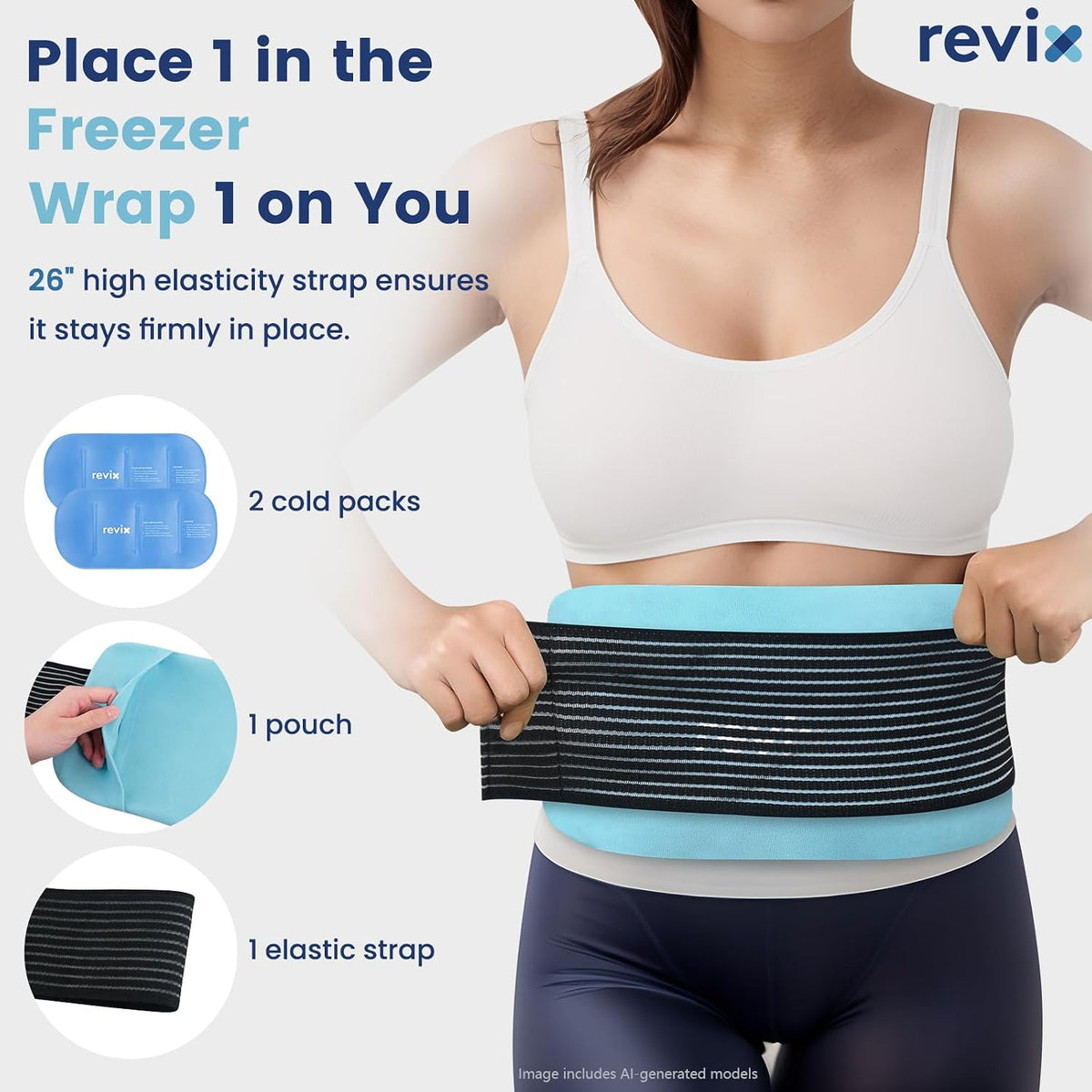 REVIX Ice Pack for Injuries Reusable, 2-Pack Hot & Cold Gel Wrap with Strap