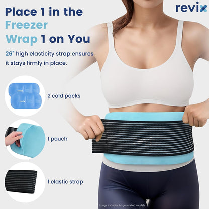 REVIX Ice Pack for Injuries Reusable, 2-Pack Hot & Cold Gel Wrap with Strap