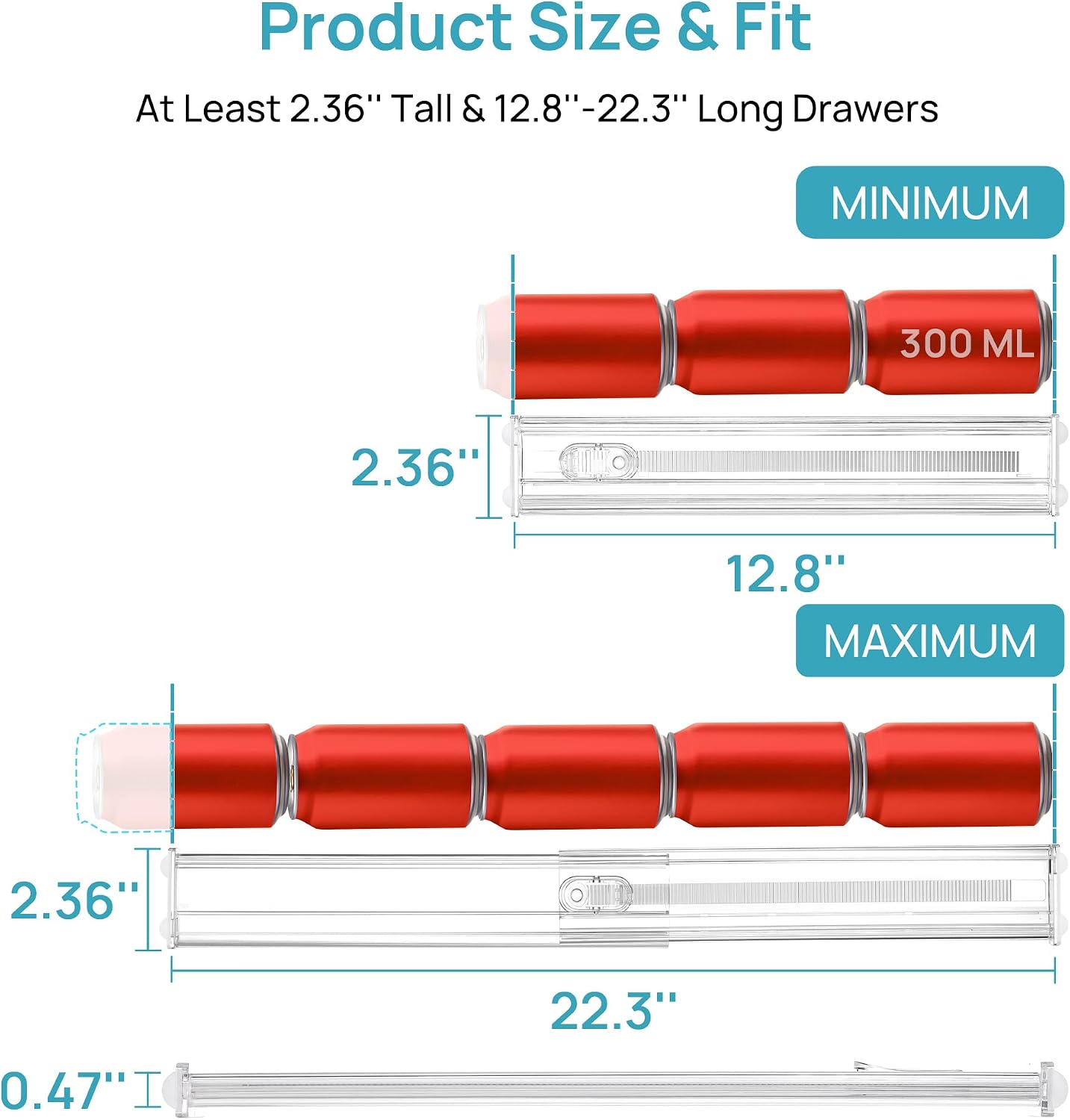 Vtopmart 2.36" Drawer Dividers with Expandable Inserts, 12.8"-22.3", 8 Pack | Adjustable Kitchen Drawer Organizer, Clear Organizer Separator for Flatware, Utensil, Cutlery, 8 Dividers with 14 Inserts