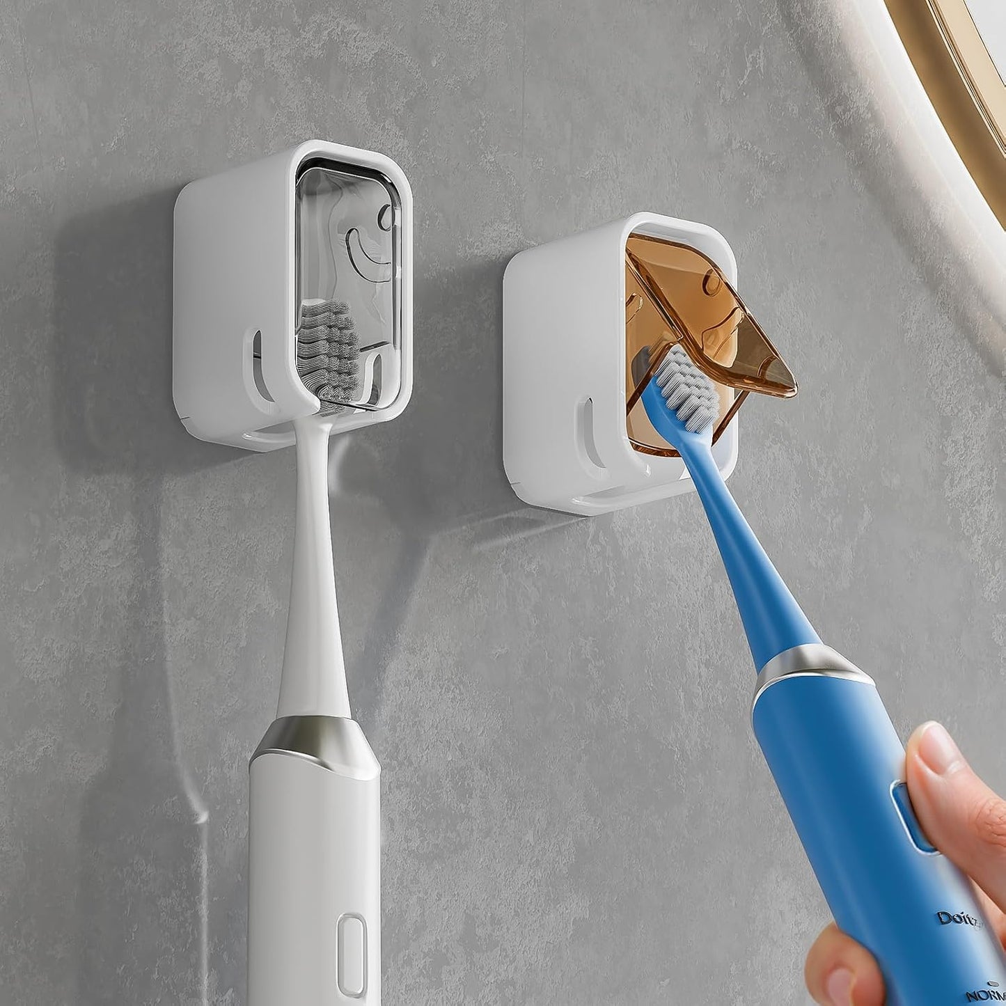 MOPMS Single Slot Toothbrush Holders Wall Mounted with Cover for Bathrooms | 2PCS Toothbrush Cover for Shower, Single Toothbrush Dispenser Storage Organizer for Family & Travel
