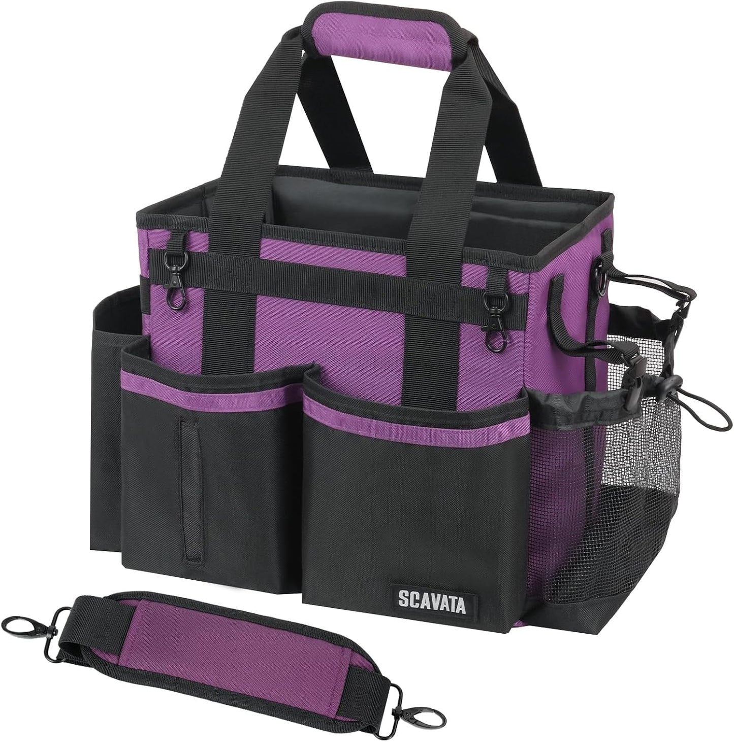 SCAVATA Compact Wearable Cleaning Caddy with Handle & Shoulder Straps | Small Cleaning Supplies Organizer, Under Sink & Car Cleaning Tools Storage Bag for Housekeepers Cleaners, Black