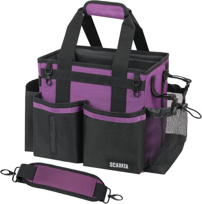 SCAVATA Compact Wearable Cleaning Caddy with Handle & Shoulder Straps | Small Cleaning Supplies Organizer, Under Sink & Car Cleaning Tools Storage Bag for Housekeepers Cleaners, Black