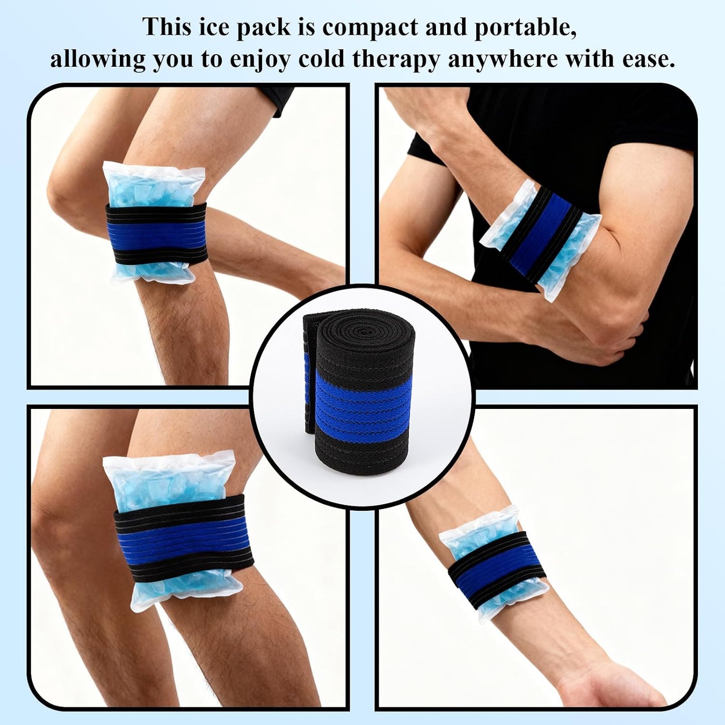 4-Pack Ice Pack Strap,Stretchable- 35.5"x3" Adjustable Hook and Loop Elastic Holder & Resuable Extender Belt for Secure Ice Pack Wrap, Blue