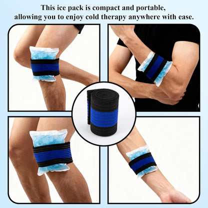 4-Pack Ice Pack Strap,Stretchable- 35.5"x3" Adjustable Hook and Loop Elastic Holder & Resuable Extender Belt for Secure Ice Pack Wrap, Blue