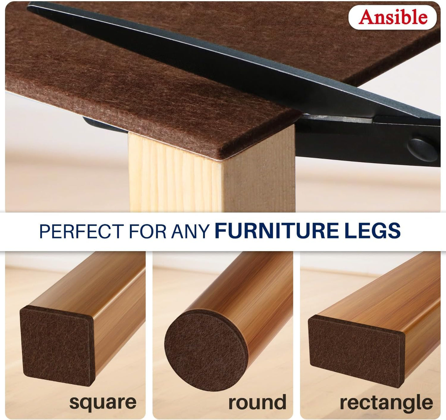 Ansible Felt Furniture Pads Chair Leg Floor Protectors 1" 60PCS | Felt Pads for Hardwood Floors,Self-Adhesive, Reduce Noise and Anti-Scratches,Easy to Install,Beige,Round