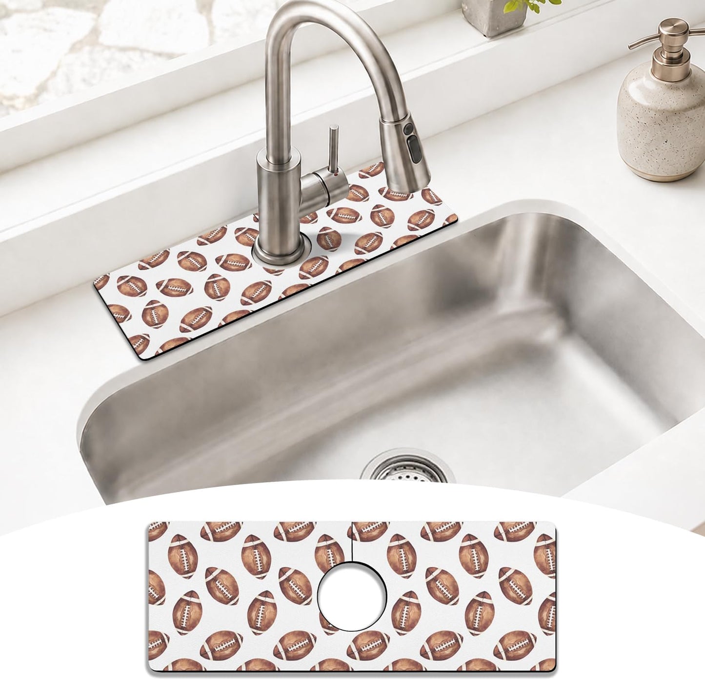 Light Brown White Checkered Kitchen Sink Splash Guard Faucet Mat,Faucet Non-Slip Absorbent Mat,Farmhouse Sink Splash Guard Behind Faucet for Kitchen Bathroom, 15"x5.5"