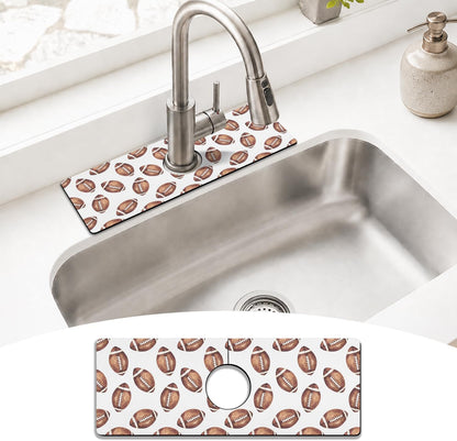 Light Brown White Checkered Kitchen Sink Splash Guard Faucet Mat,Faucet Non-Slip Absorbent Mat,Farmhouse Sink Splash Guard Behind Faucet for Kitchen Bathroom, 15"x5.5"