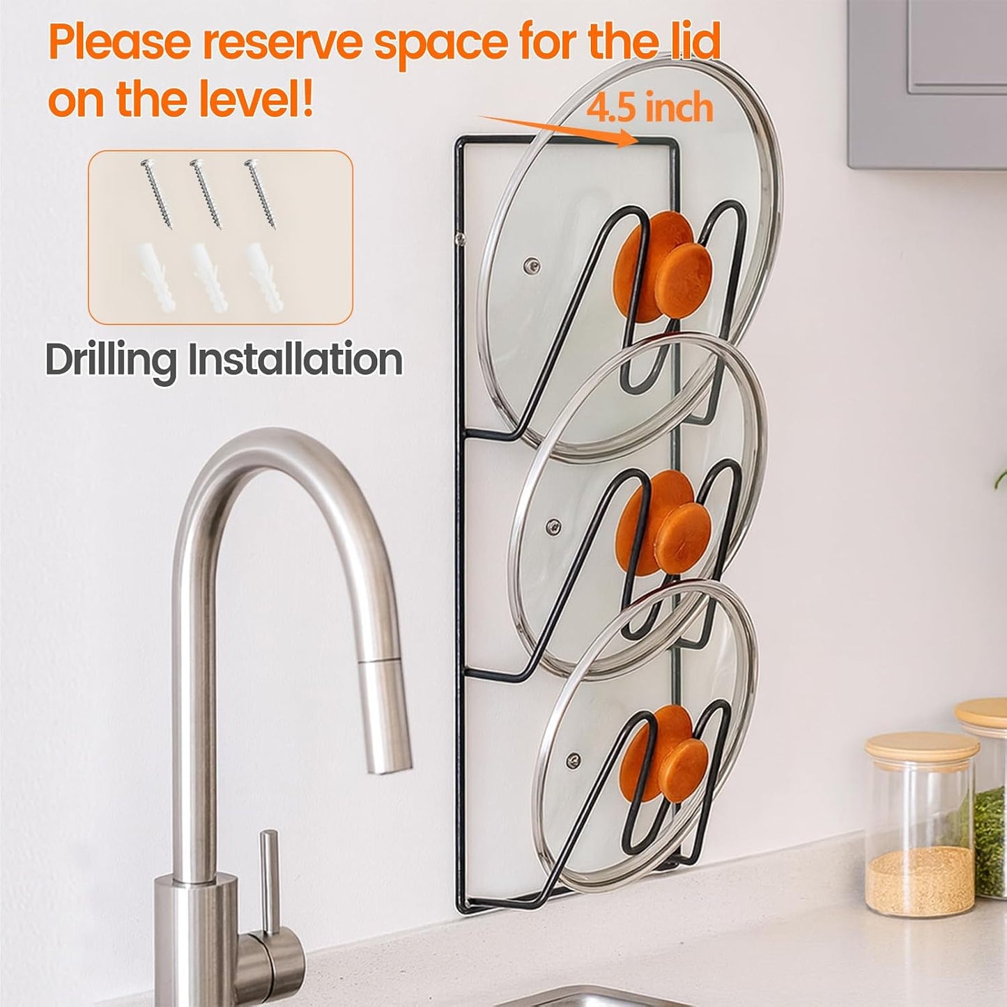 2 Pack Pot Lid Organizer Rack, 6-Tier Rustproof Pot Lids Organizer for Cabinet Door, No Drilling Pan Lid Organizers Door/Wall Mounted Pot Lid Holders for Kitchen Storage