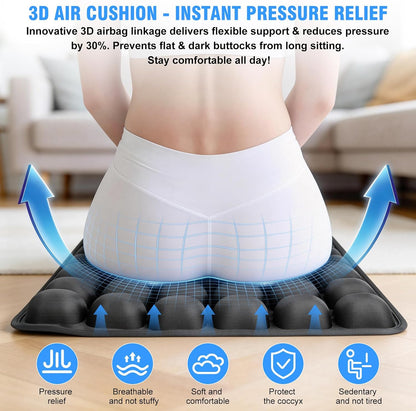 Travel Seat Cushion for Airplane, 3D Inflatable Cushion Non-Skid | Adjustable Air Cushion for Coccyx Tailbone Pain Relief, For Airplane, Car Seat, Office Chair, Wheelchair, Stadium Use