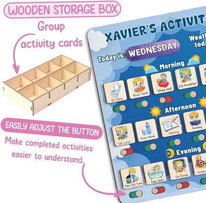 Daily Routine Chart for Kids, Visual Schedule, Routine Chart for Toddlers 3-5, Morning Bedtime Routine Chart for Toddlers, Wooden Chore Chart for Kids