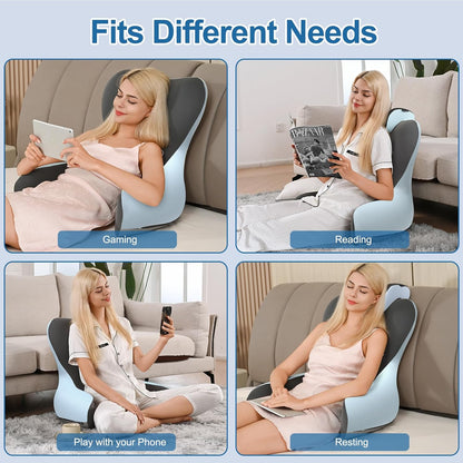 22" XL Reading Pillow Sitting in Bed,Back Support & Armrests(Grey & Blue)