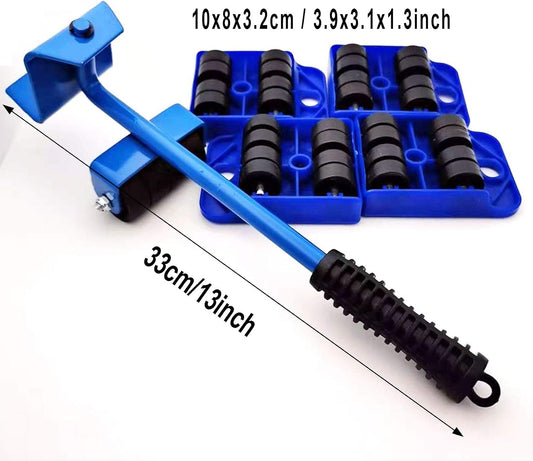 Markeny 5 Pack Mover Tool Set Furniture Lifter Durable Heavy Appliance Furniture Lifting 360 Degree Rotatable Pads, 1 Lifting Rod and 4 Furniture Moving Rollers (Blue)