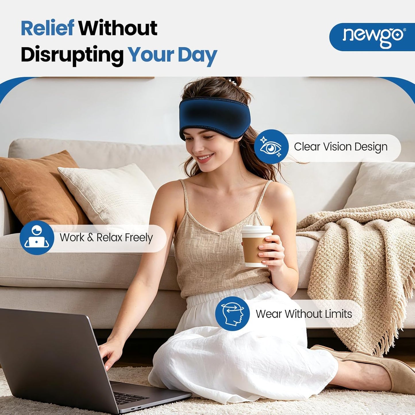 NEWGO Headache Ice Pack Head Wrap for Migraines, FSA Eligible | Reusable Head Ice Wrap, Removable Machine Washable, Soothes Tension Headaches, Sinus Pain, Chemo Discomfort, and Hot Flash