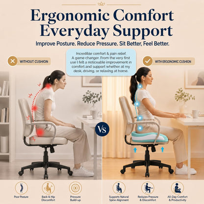 Memory Foam Ergonomic Seat Cushion for Office Chairs Pain Relief