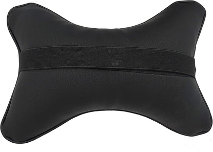 2 Packs Car Neck Pillows, Dual-Side PU Leather Car Headrest with Fiber Filling, Universal Soft Neck Support Pillow for Car, Home & Office (Black)