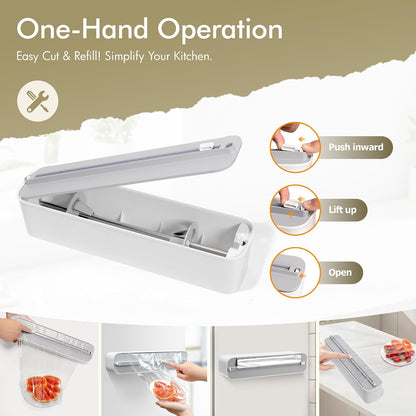 Aluminum Foil & Plastic Wrap Dispenser with Cutter - Magnetic & No-Drill Wall Mount, Cling Film Dispenser for Countertops & Cabinets, Space-Saving Kitchen Organizer - Fits 150 m Rolls, Black