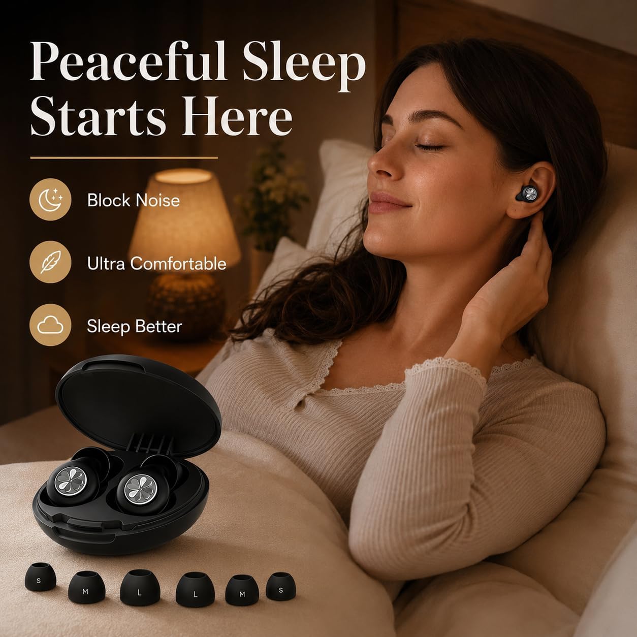 HEKKE 45dB Ear Plugs for Sleeping, Soft Silicone for Side Sleepers, 4 Sizes | Reusable soft silicone with XS/S/M/L sizes for side sleepers, concerts, flights and hotels; carrying case included.