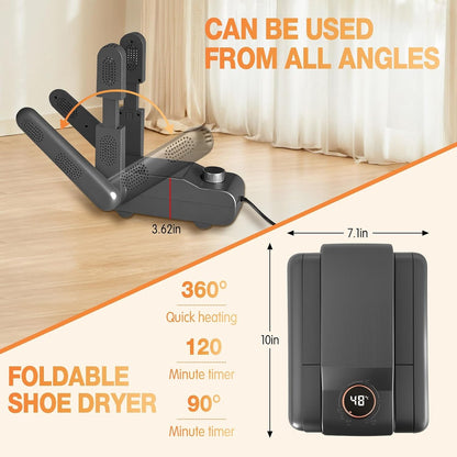 Boot Dryer Shoe Dryer - Glove Dryer and Boot Warmer Heat Blower for 4 Pairs Everlasting Comfort (Black)