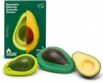 Food Huggers Avocado Huggers 2pc Silicone Reusable Avocado Savers with Pit Storage | BPA Free, Dishwasher Safe Holder | Large & Small Set