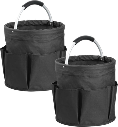 17L Cleaning Caddy with Handle and 6 Pockets, Foldable Cleaning Supply Caddy, Portable Shower Caddy in 600D Oxford Fabric, Multifunctional Storage Basket for Camping, Gardening, Black
