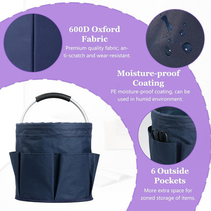 17L Cleaning Caddy with Handle and 6 Pockets, Foldable Cleaning Supply Caddy, Portable Shower Caddy in 600D Oxford Fabric, Multifunctional Storage Basket for Camping, Gardening, Black