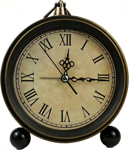 Vintage Analog Alarm Clock, 5.5 inch Hangable Super Silent Non Ticking Clock for Living Room, Bedroom, Desk, Gift Clock for Children Adults and Artist(Arabic)