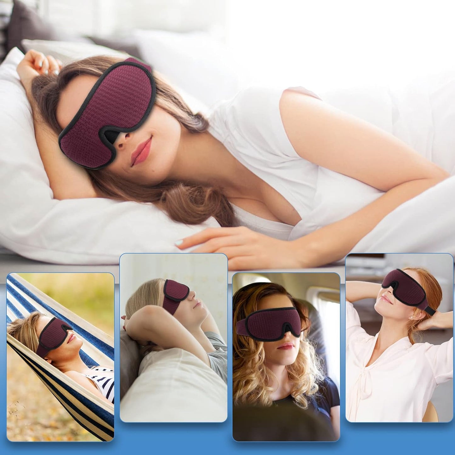 Sleep Mask, Super Soft 3D Contoured Cup Sleeping Mask, Upgraded 100% Blockout Light Sleep Masks for Women Men with Adjustable Strap, Comfortable Concave Molded Eye Covers for Sleeping, Black