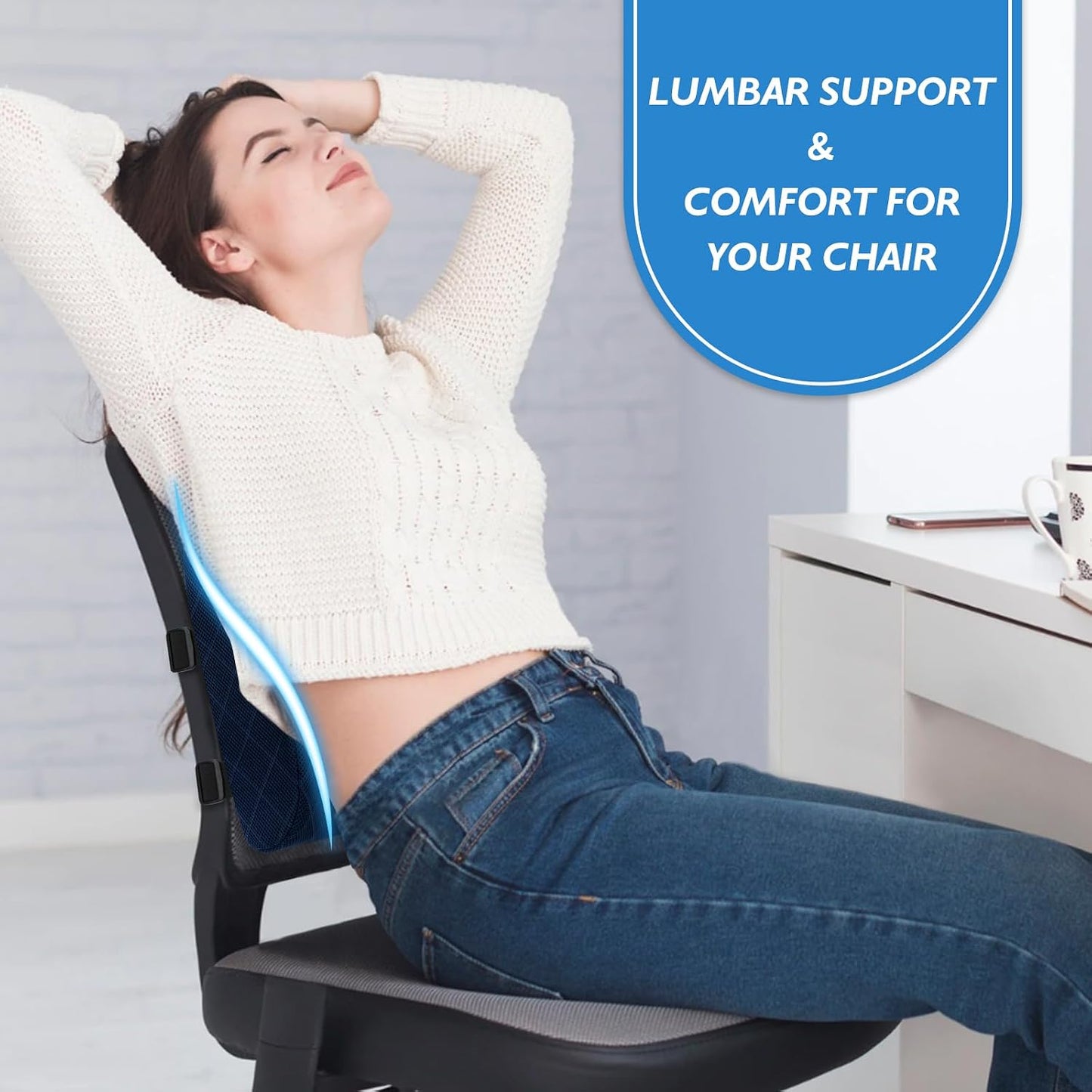 Lumbar Support Pillow for Office Chair, Back Support, Memory Foam, Grey | Improve Sitting Posture & Back Pain Relief. Lumbar Pillow Fits Office, Gaming & Car Chairs with Adjustable Dual Straps