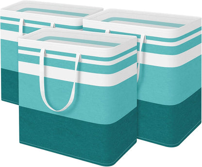 BlissTotes 3-Pack Laundry Basket, Collapsible Laundry Hamper, Grey, 75L | Laundry Clothes Hamper, Hampers for Bedroom, Freestanding Hamper with Handles, Clothes Laundry Basket