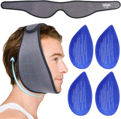 Hilph Wisdom Teeth Ice Pack Head Wrap, Face Ice Pack for Jaw Oral Surgery | Large Jaw Ice Wrap with 4 Hot Cold Gel Packs, Pain Relief for TMJ, Tonsillectomy, Wisdom Teeth Recovery Must Haves, Blue