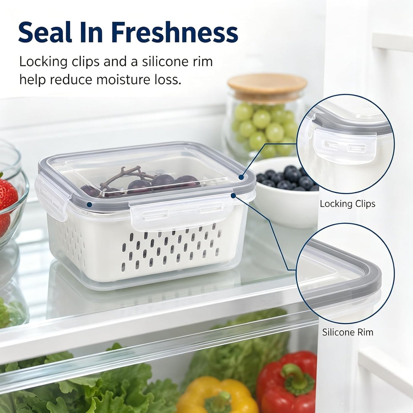 Fruit Containers 3Pcs – 4-in-1 with Removable Colanders & Lids, Fridge Fresh Storage, Dishwasher Safe