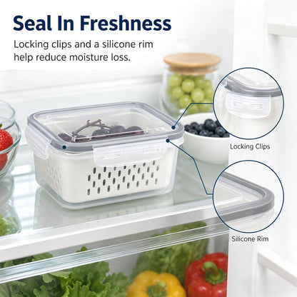 Fruit Containers 3Pcs – 4-in-1 with Removable Colanders & Lids, Fridge Fresh Storage, Dishwasher Safe