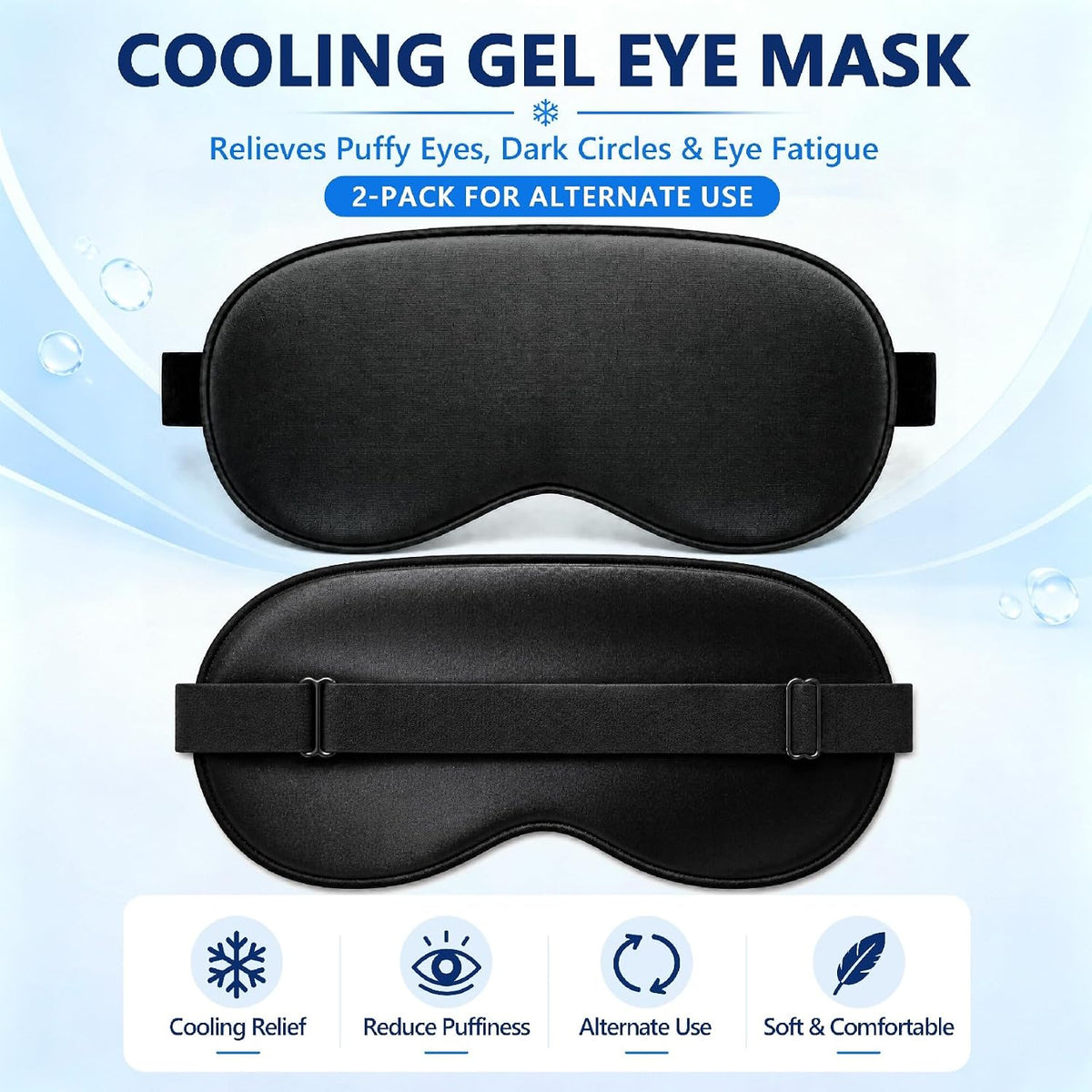2 Pack Cooling Eye Mask for Puffy Eyes, Migraine Relief, Black & Black