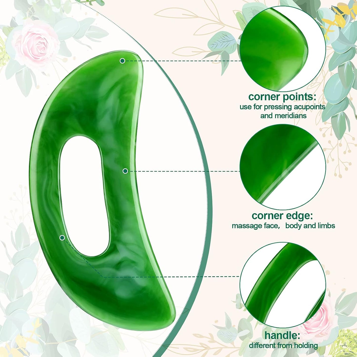 BBTO Gua Sha Massage Tool with Handle Resin Massage Tools Lymphatic Drainage Massager Body Shaping Gua Sha Tools for Full Body Men Women Birthday Festival Holiday Present (Light Green)