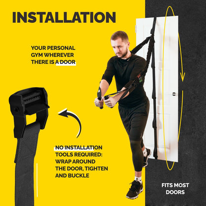 Door Anchor Strap for Resistance Bands with 5 Loops and Metal D-Rings | Fits most doors and resistance bands, 5 anchor points, reinforced nylon, tool-free setup, full-body workout versatility